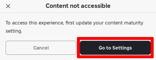 Кнопка Go to Settings в Roblox