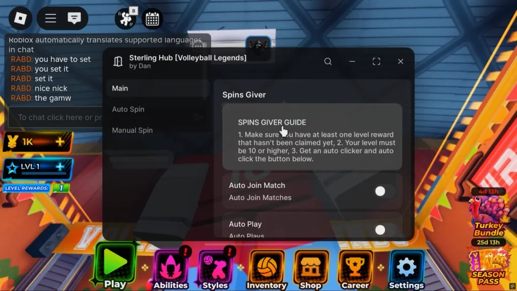 Скрипт на Volleyball Legends